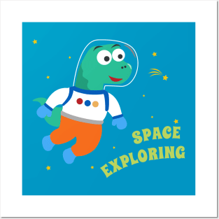 Funny dinosaur in space. Dinosaur in outer space Posters and Art